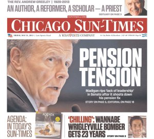 Chicago Sun-Times front page of May 31, 2013, the day after laying off its entire photo staff.